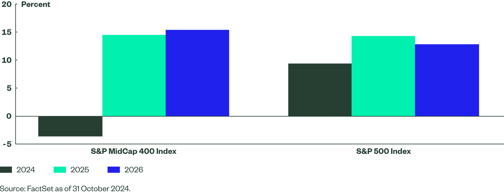 Mid cap earnings are forecast to grow faster than large caps next year